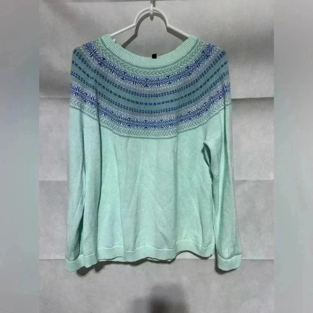 Talbots Fair Isle Nordic Lambs Wool Blend Sweater Women’s Sz XL Petite Blue NICE